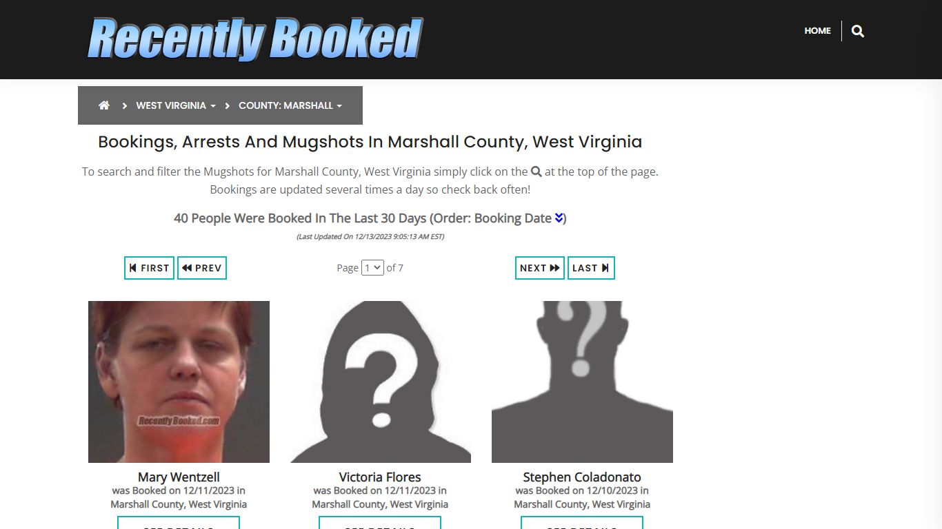 Bookings, Arrests and Mugshots in Marshall County, West Virginia